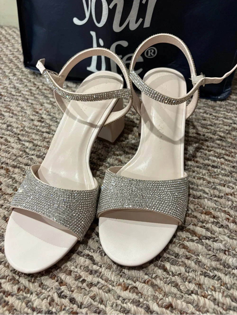 Primark Cream Crystal Block Heel Sandals